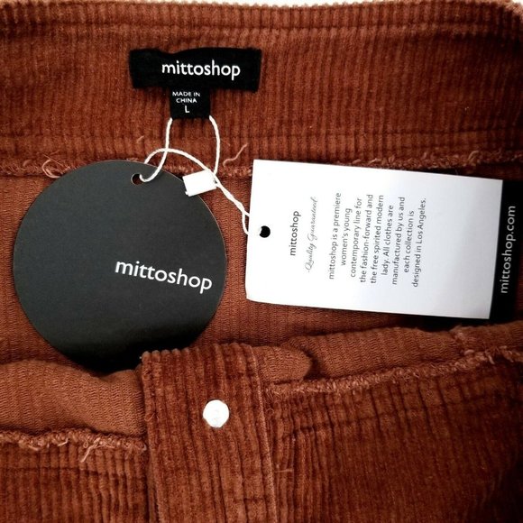 Mittoshop Corduroy Mini Skirt NEW Brown Button Front Size L Pockets Frayed Hem - Picture 4 of 9